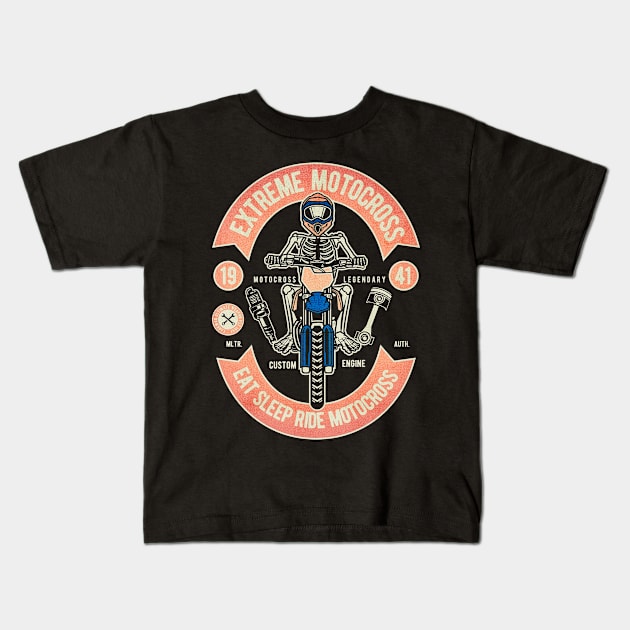 eat sleep ride motorcross Kids T-Shirt by Tempe Gaul